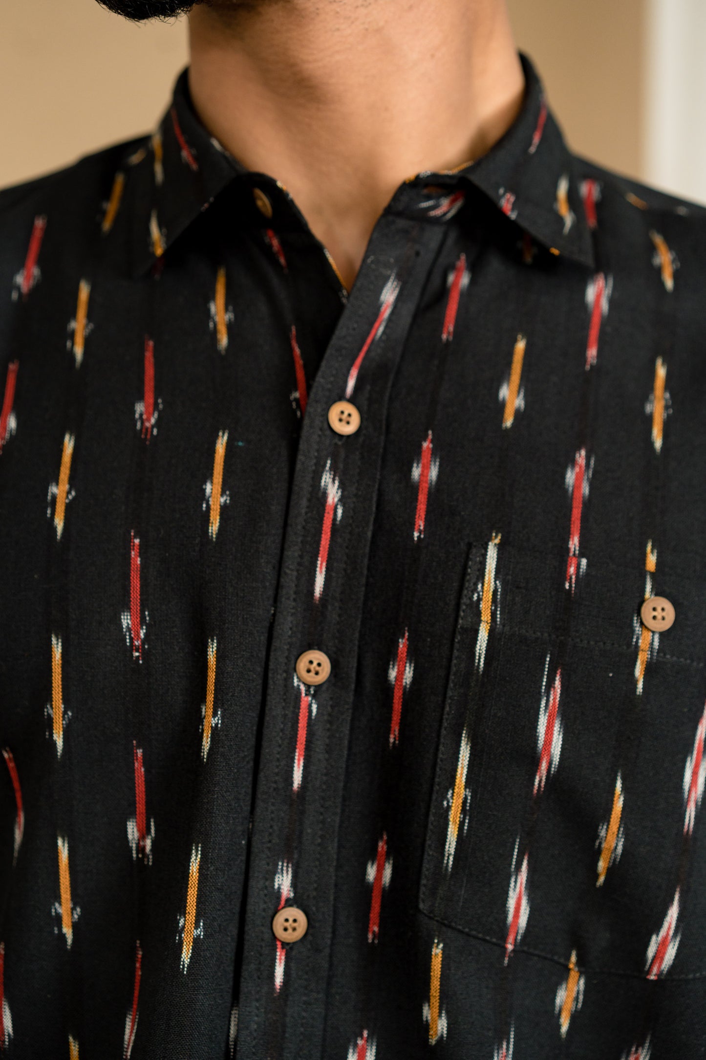 Short Sleeved Ikat Shirt - Black