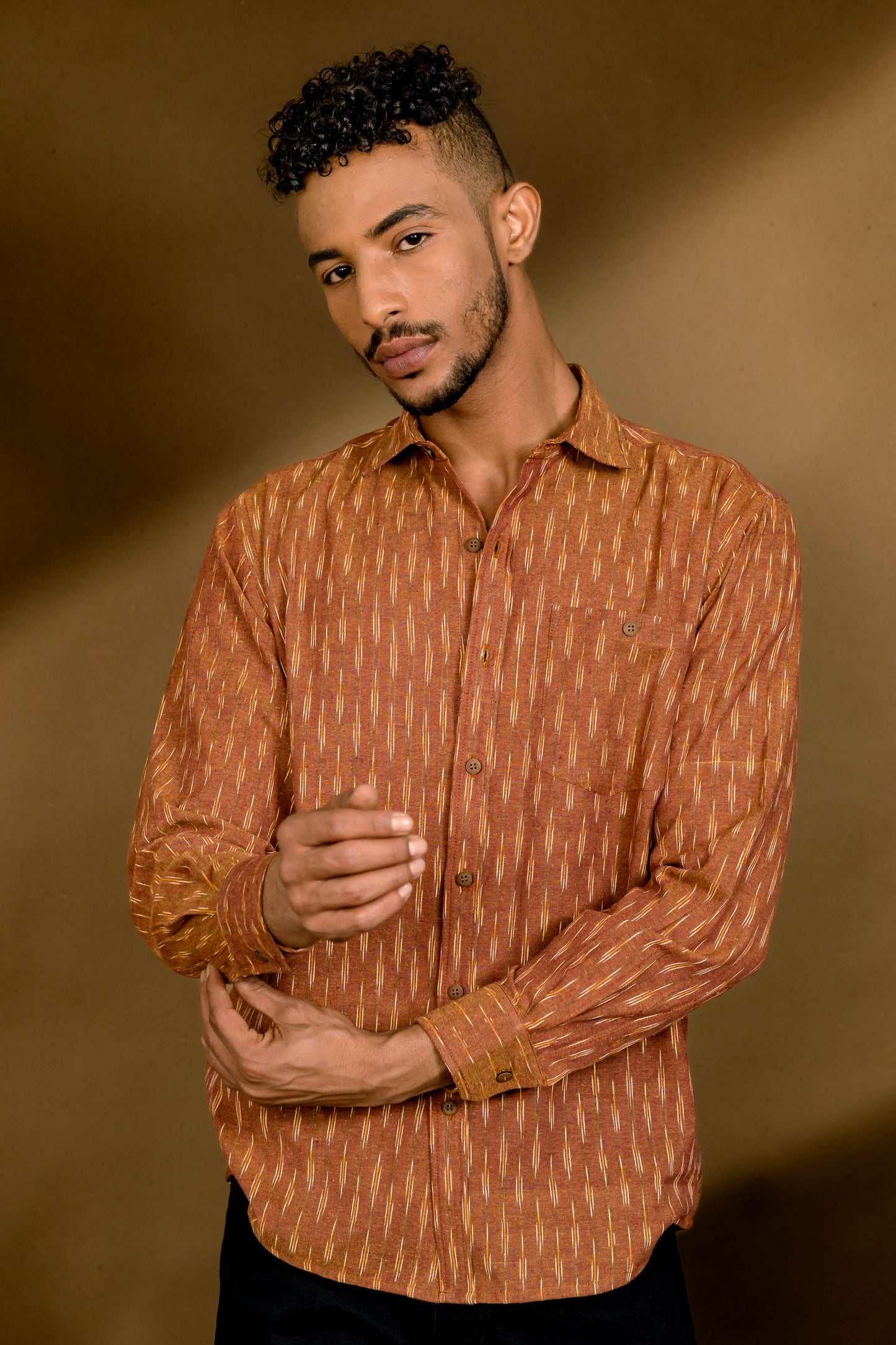 Long Sleeved Ikat Shirt - Brown