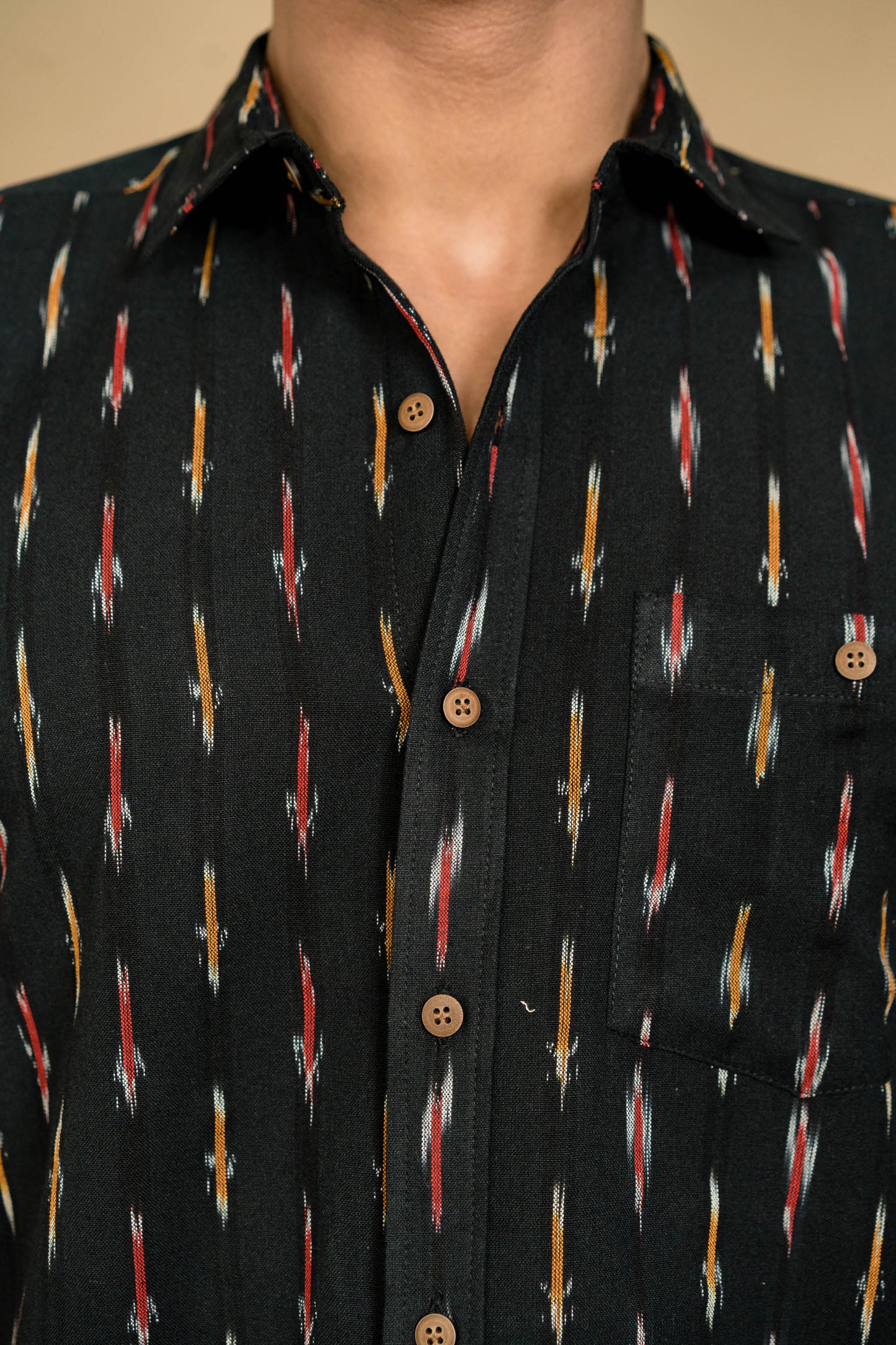 Long Sleeved Ikat Shirt - Black