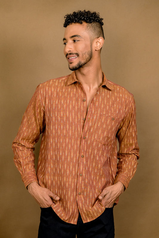 Long Sleeved Ikat Shirt - Brown